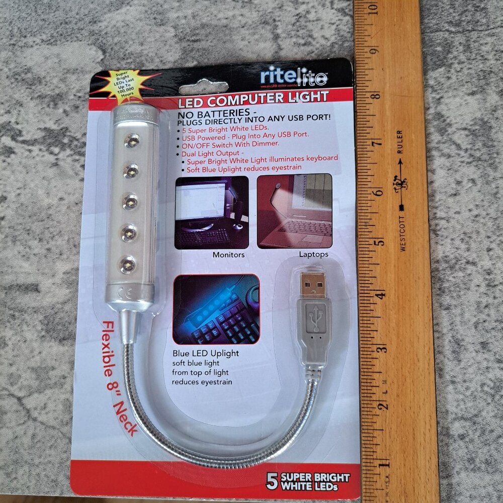 rite lite USB Operated LED Computer Light 8" Neck - Picture 2 of 8